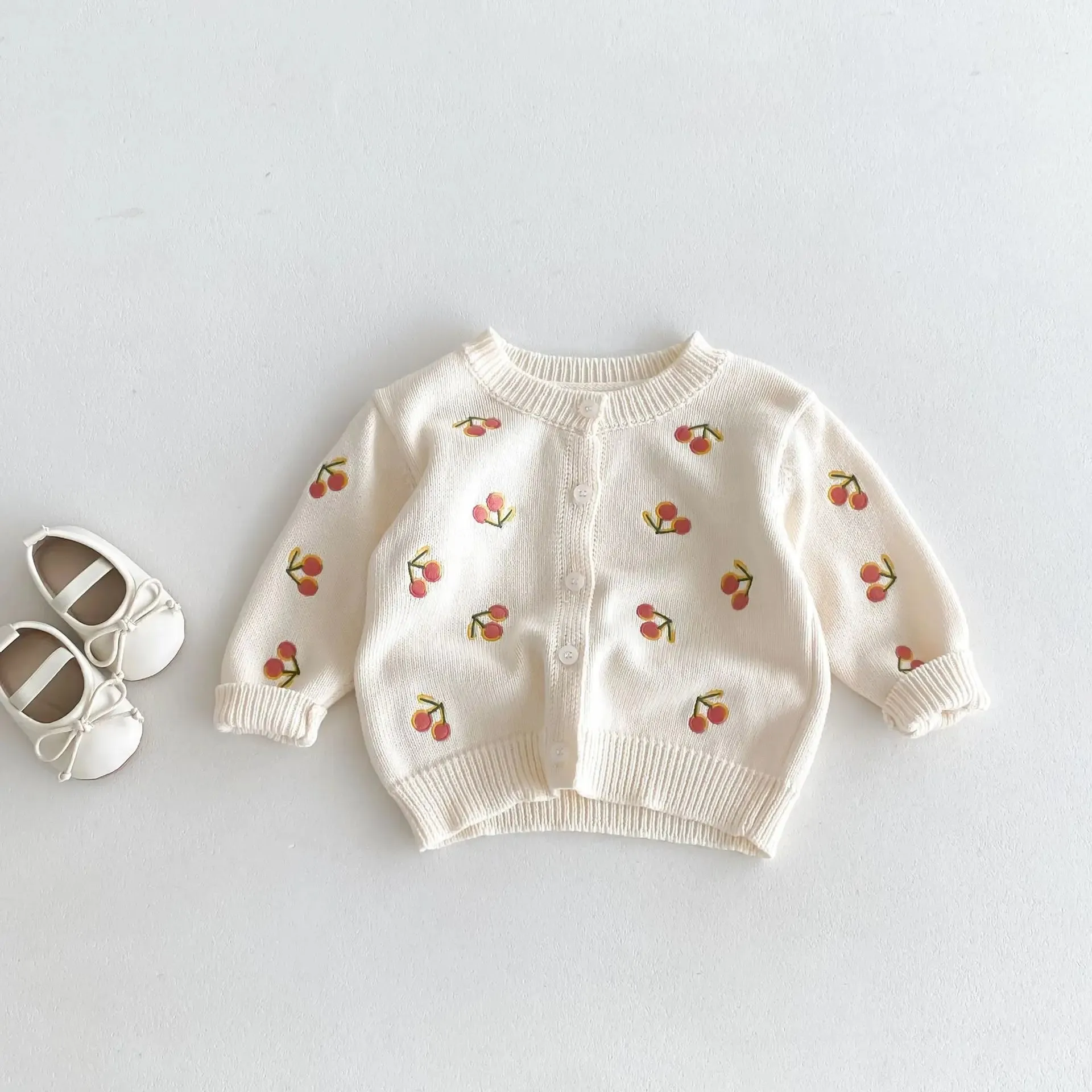 Cherry Embroidered Knit Cardigan
