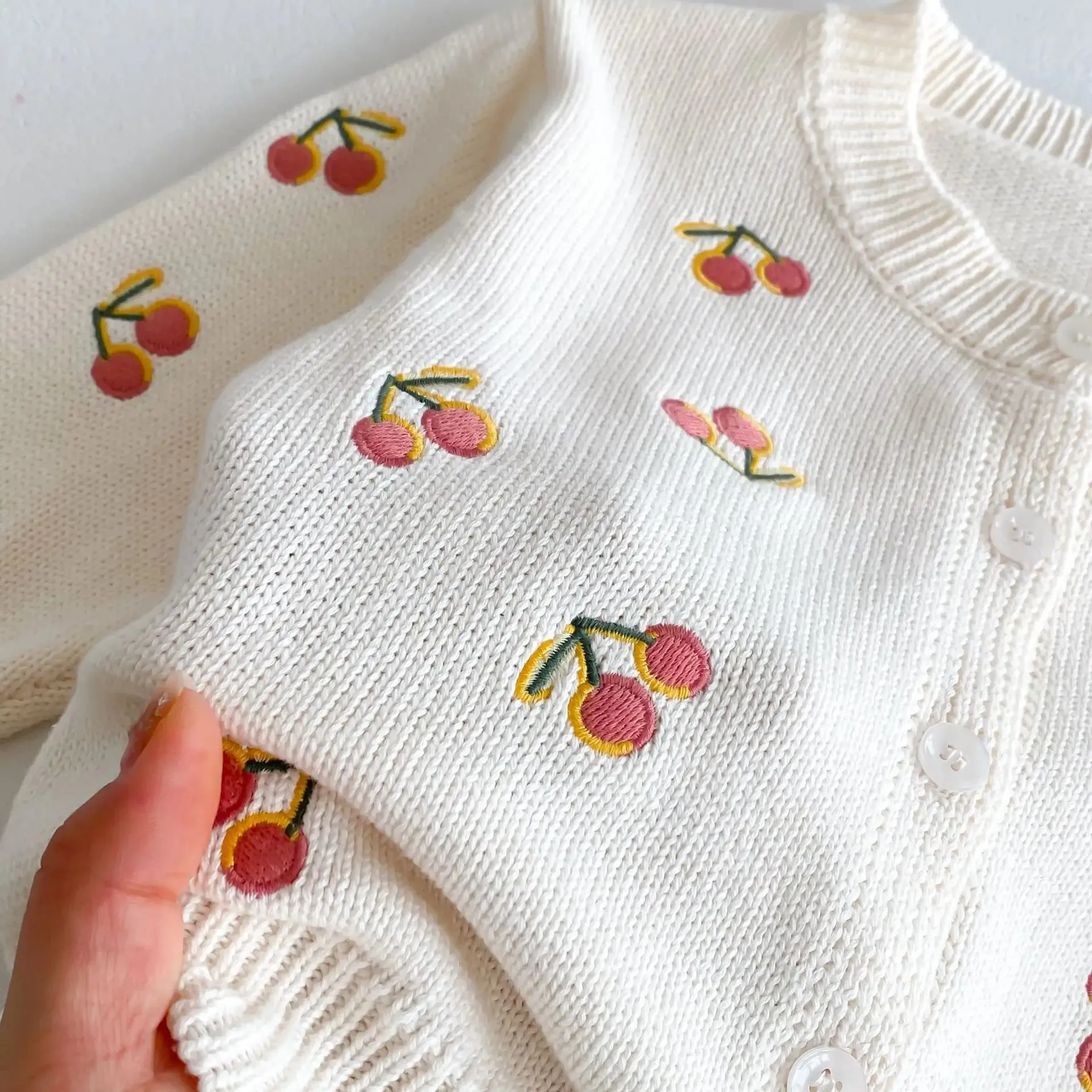 Cherry Embroidered Knit Cardigan