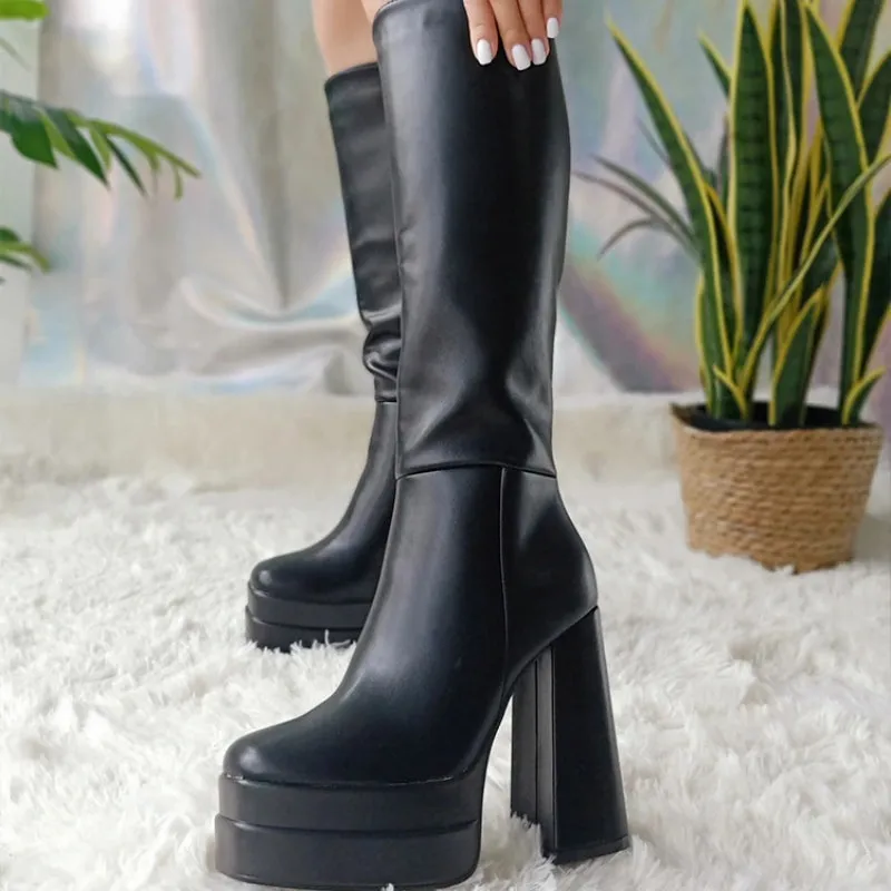 Chic and Trendy Chunky Square High Heel Zippered Ankle Boots for Women
