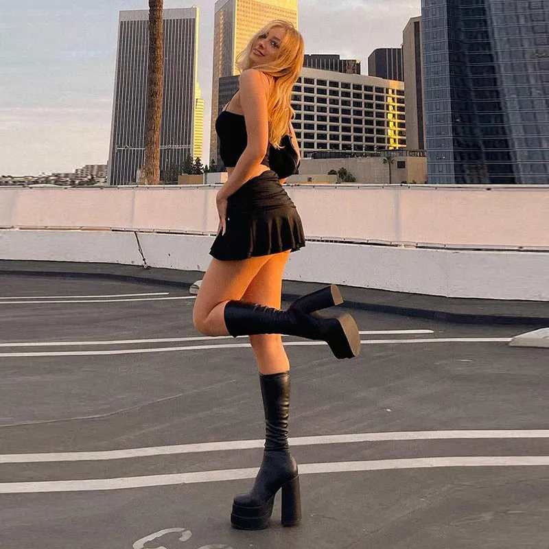 Chic and Trendy Chunky Square High Heel Zippered Ankle Boots for Women