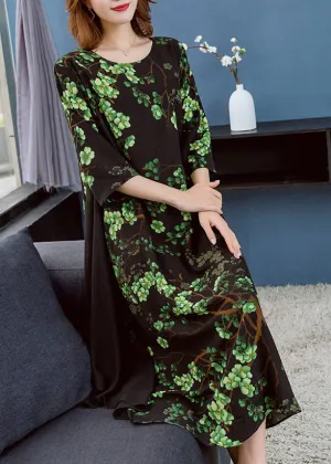 Chic Green O Neck Print Patchwork Chiffon Dresses Summer LY7721