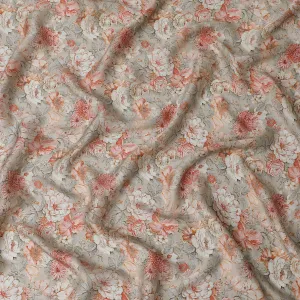 Chic Peach and Cream Floral Modal Satin Fabric - 110 cm Width, Elegant Soft Material from India-D19218