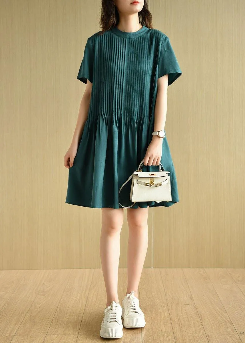 Chic Tea Green O-Neck Patchwork Summer Holiday Dress Short Sleeve