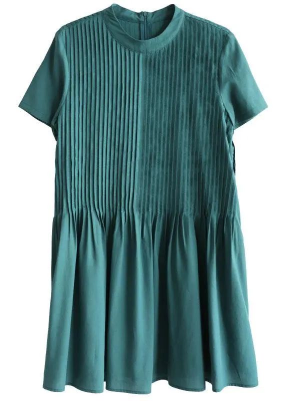 Chic Tea Green O-Neck Patchwork Summer Holiday Dress Short Sleeve