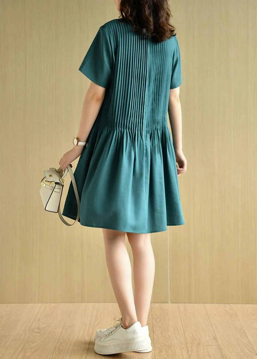 Chic Tea Green O-Neck Patchwork Summer Holiday Dress Short Sleeve