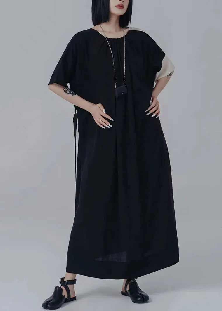 Chic V Neck Asymmetrical Patchwork Tie Waist Long Dresses Summer LY2995