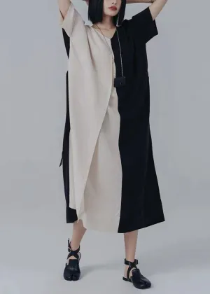 Chic V Neck Asymmetrical Patchwork Tie Waist Long Dresses Summer LY2995