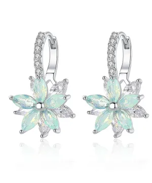 Chic White Flower Zircon Copper Hoop Earrings