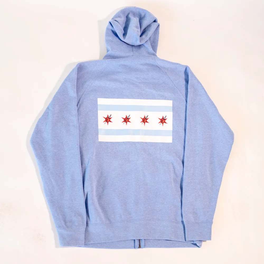 Chicago Flag Zip-Up Hoodie - Blue Heather