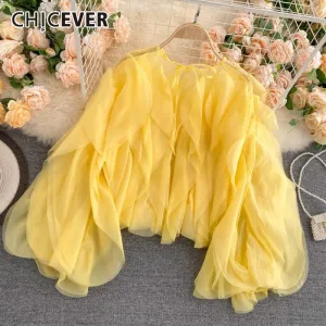 CHICEVER Elegant Ruffle Lantern Long Sleeve Top