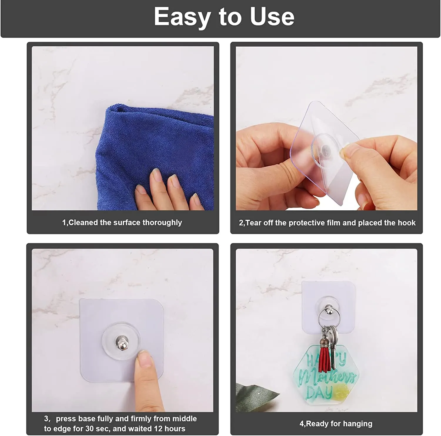 Chillyfit wall hooks for hanging strong, 20 Pack Screw Hooks Adhesive Hooks for Wall Heavy Duty, self Adhesive Hook, Wall hangings, Sticky Photo Frame Hangers,Stainless Steel, Transparent
