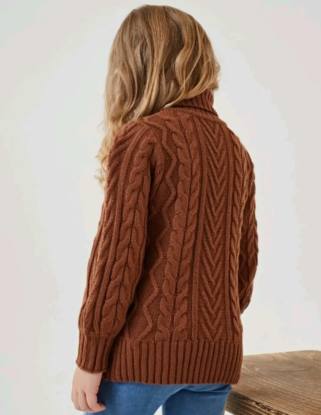 Chocolate Cable Knit Turtle Neck Sweater Gender Neutral #1000231