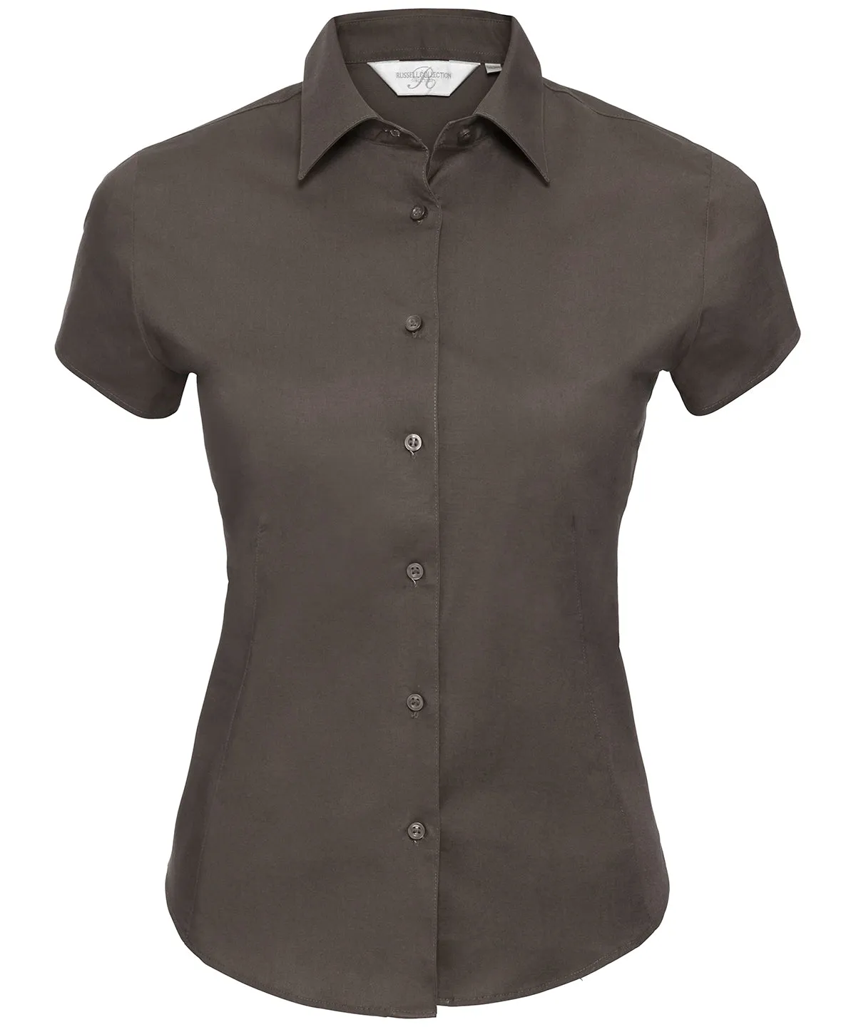 Chocolate - Women's short sleeve easycare fitted stretch shirt