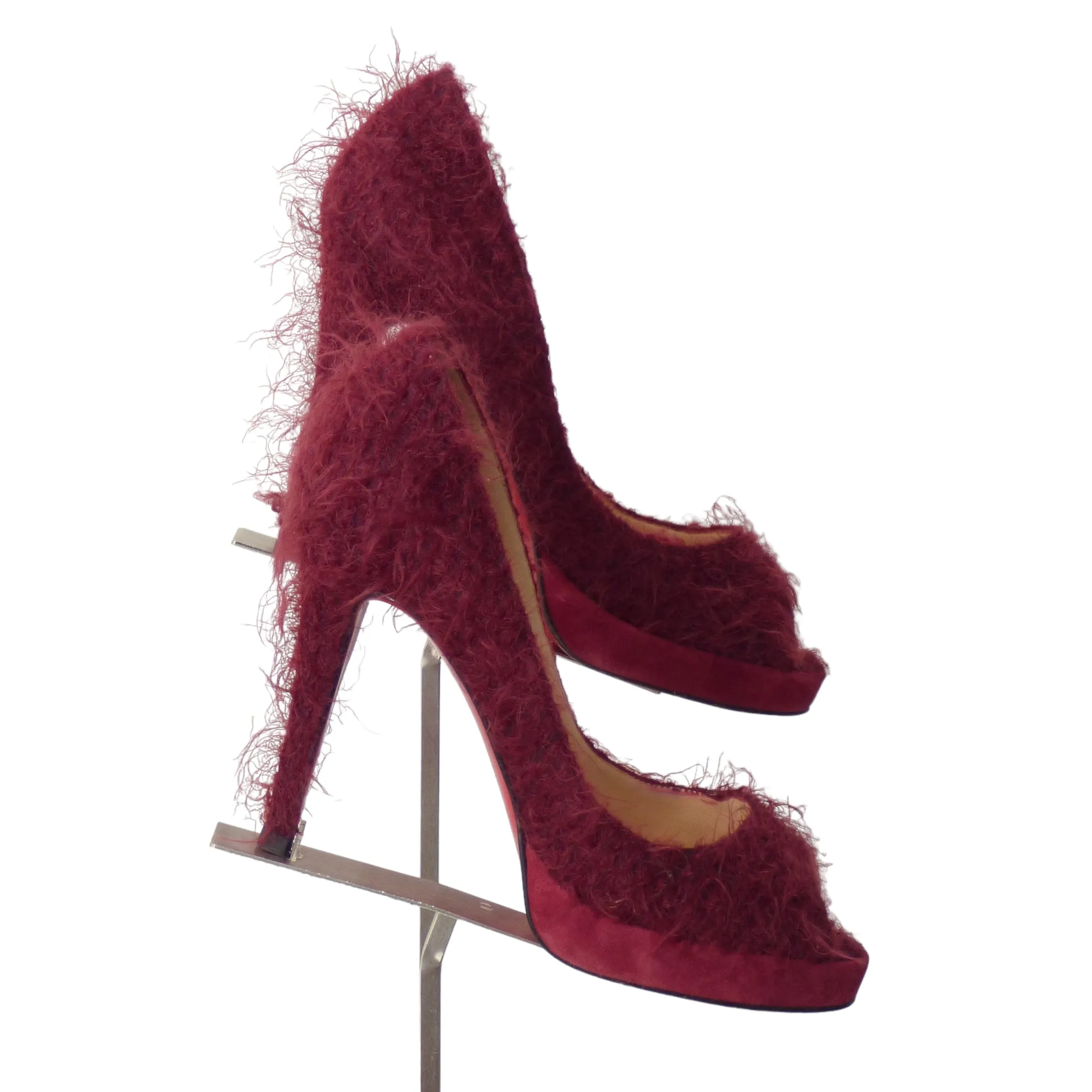 CHRISTIAN LOUBOUTIN- Burgundy Eyelash Platform Pumps, Size 39.5