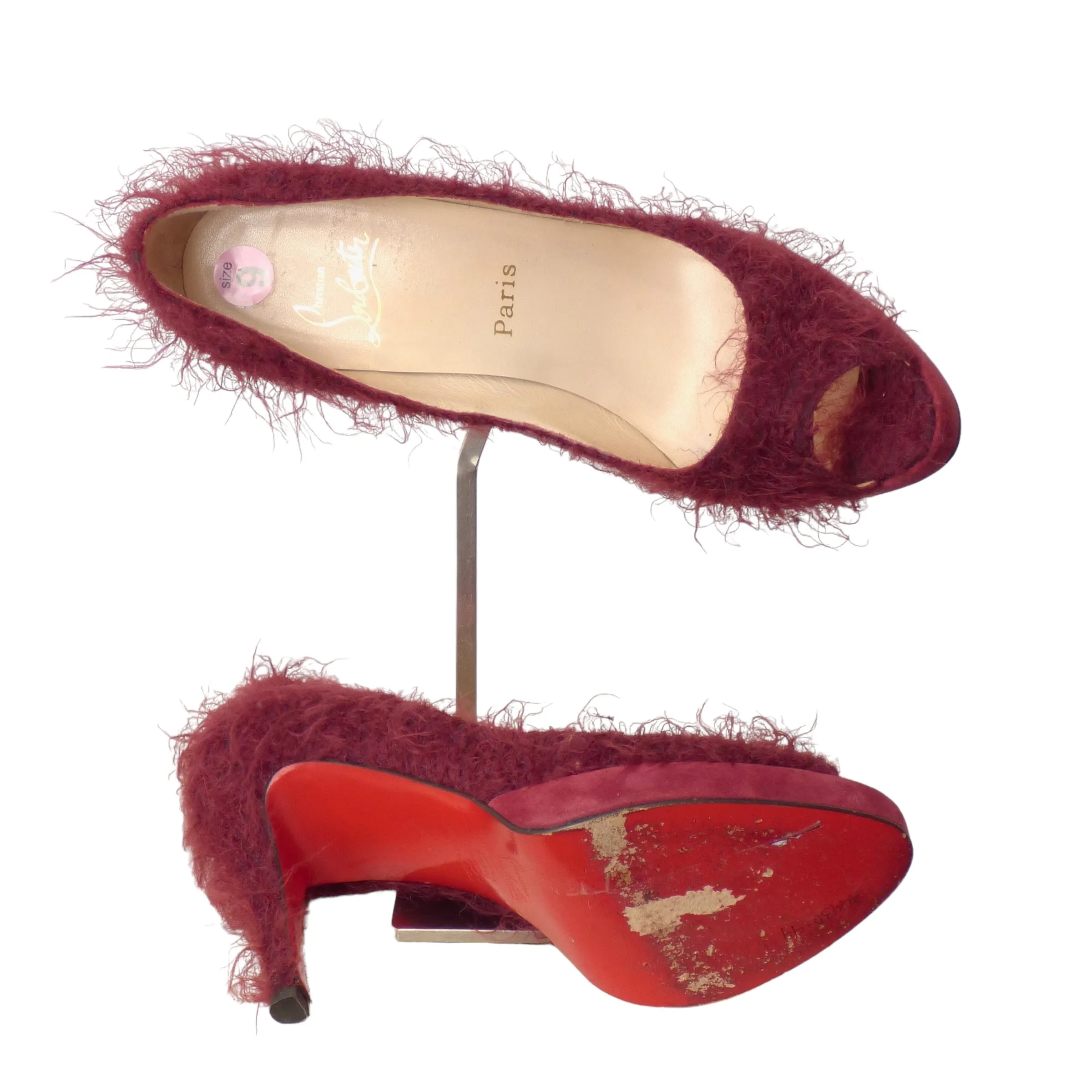 CHRISTIAN LOUBOUTIN- Burgundy Eyelash Platform Pumps, Size 39.5