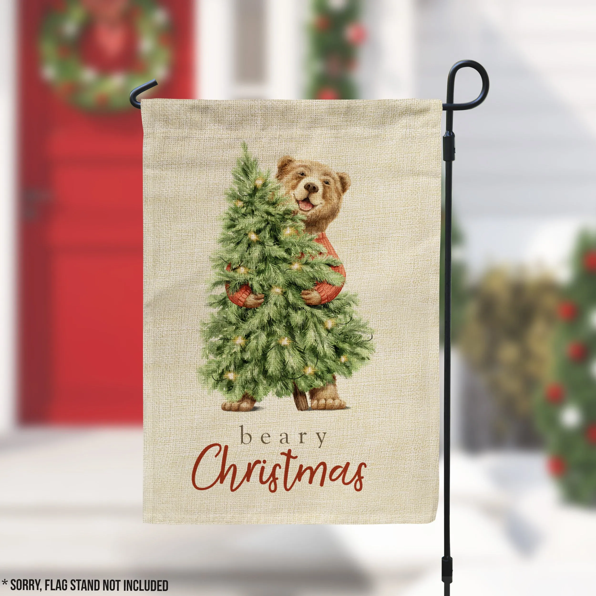 Christmas garden flag Beary Christmas cute watercolor bear