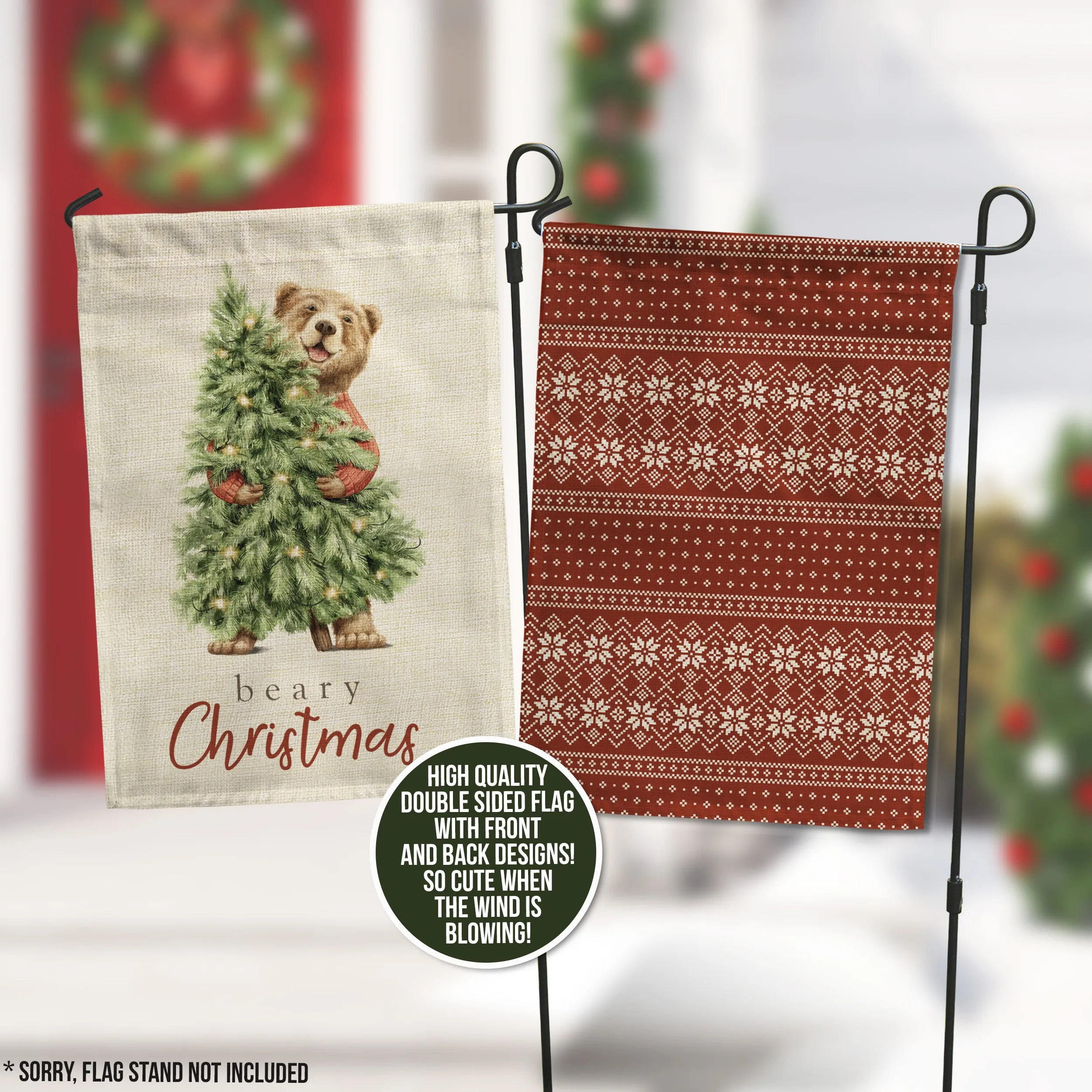 Christmas garden flag Beary Christmas cute watercolor bear