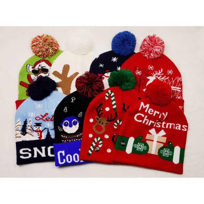 CHRISTMAS PARTY LED LIGHT KNITTED JACQUARD KNITTED YARN HAT