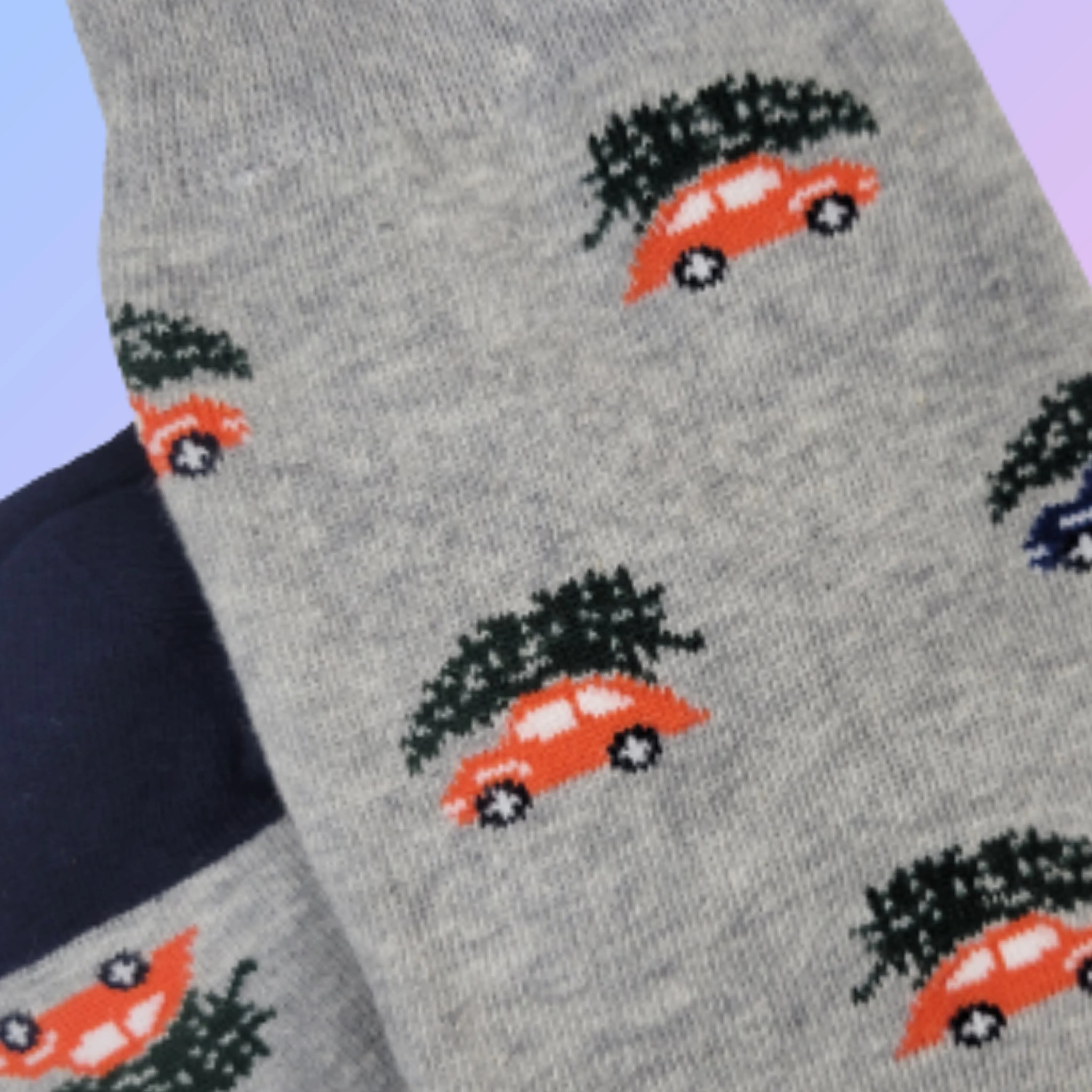 Christmas Tree on a Car Socks from the Sock Panda (Adult Large - Men's Shoe Sizes 8-12)