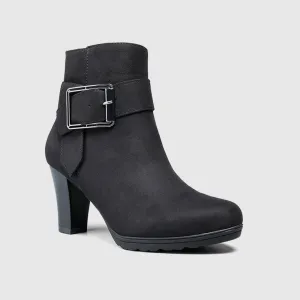 Chunky Stacked Heel Buckle Strap Zipper Ankle Boots