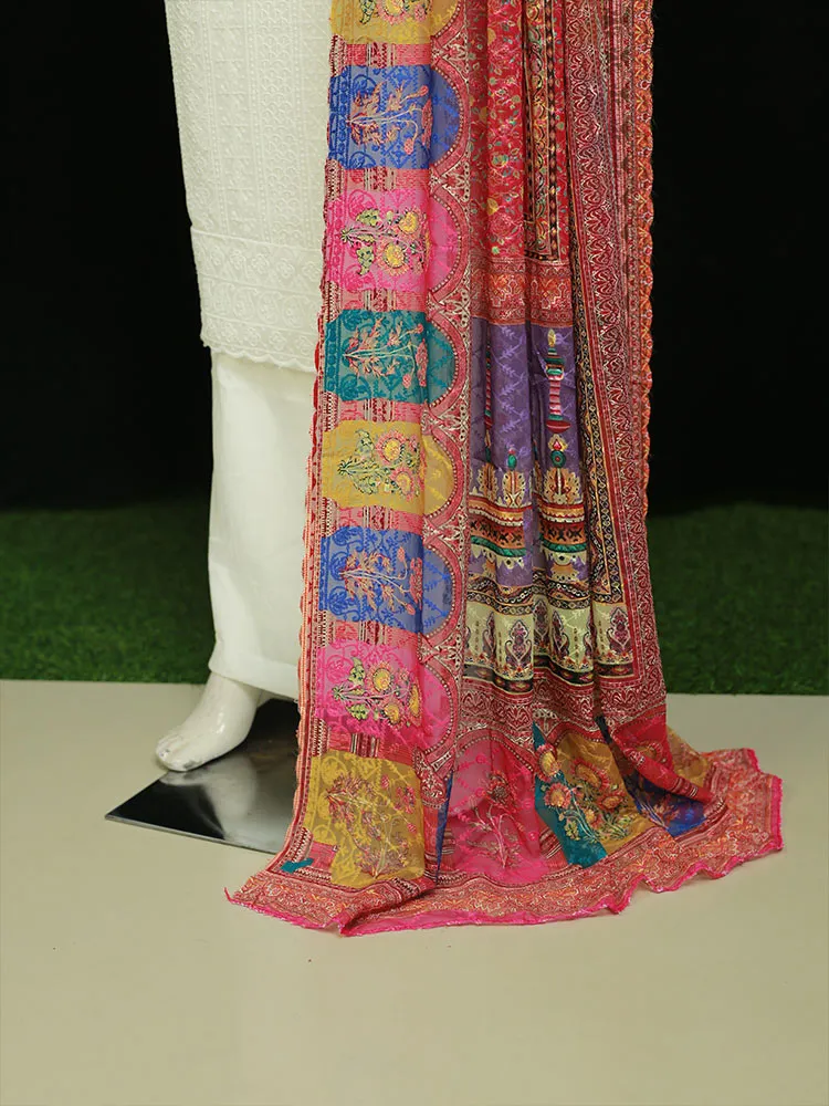 Churidar Material - Georgette with Cream Embroidery & Pakistan Print - ₹891