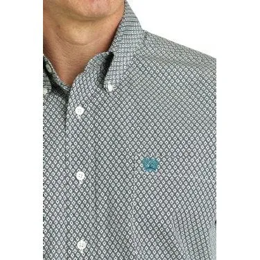 Cinch Men's Geometric Print Button-Down Western Shirt - Cream/Teal