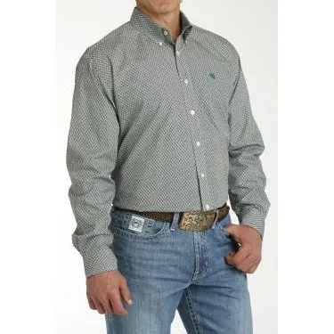 Cinch Men's Geometric Print Button-Down Western Shirt - Cream/Teal