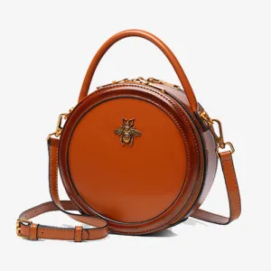 Circle Leather Handbag Round Leather Purse Leather Round Bag