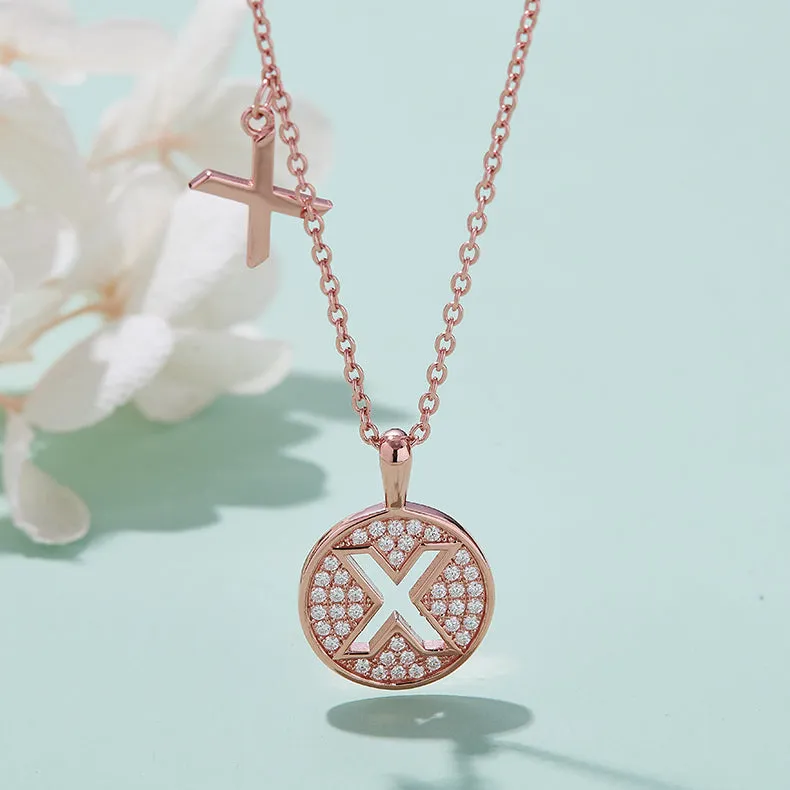 Circle Letter X Moissanite Necklace