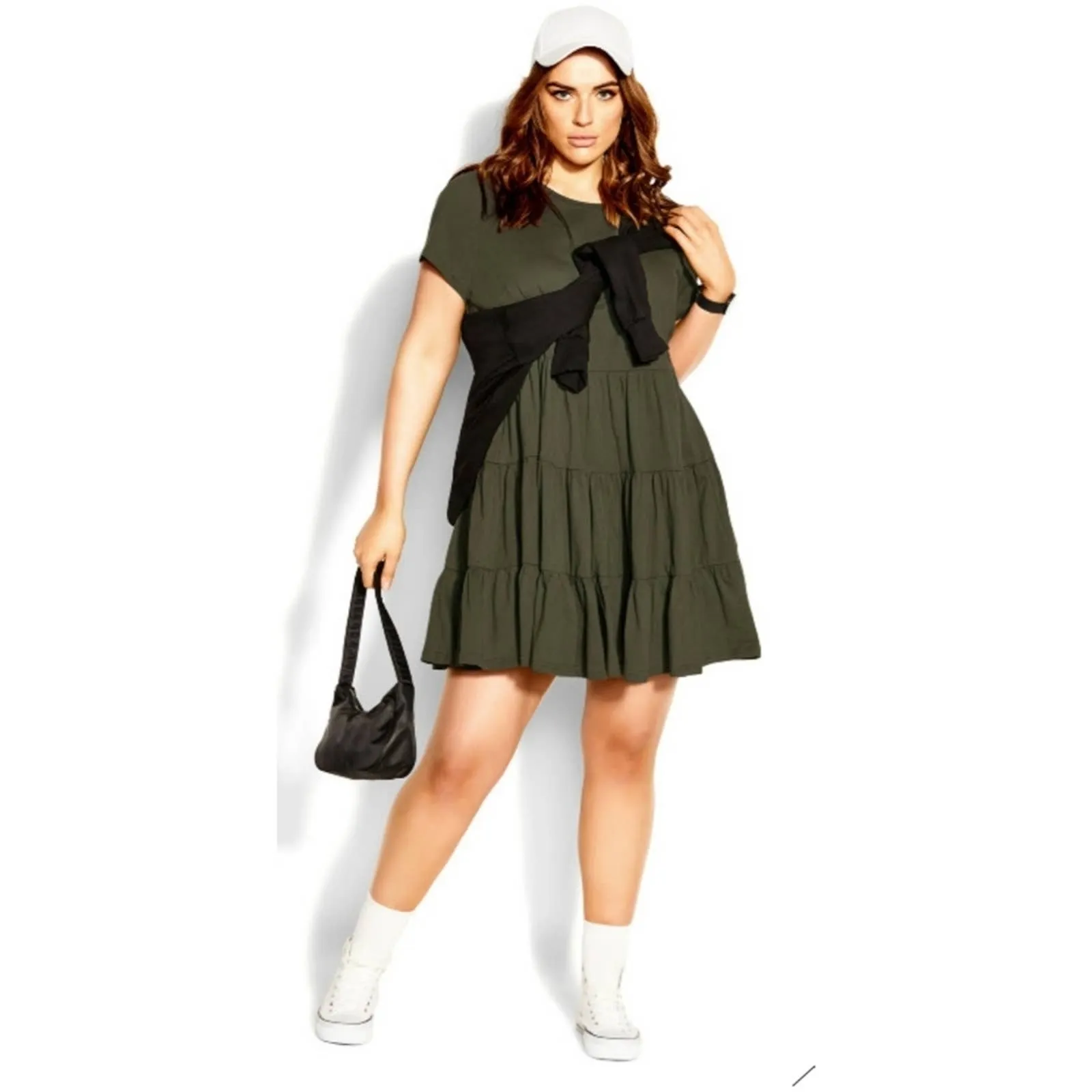 City Chic CCX Sweet Tier Cotton T Shirt Dress