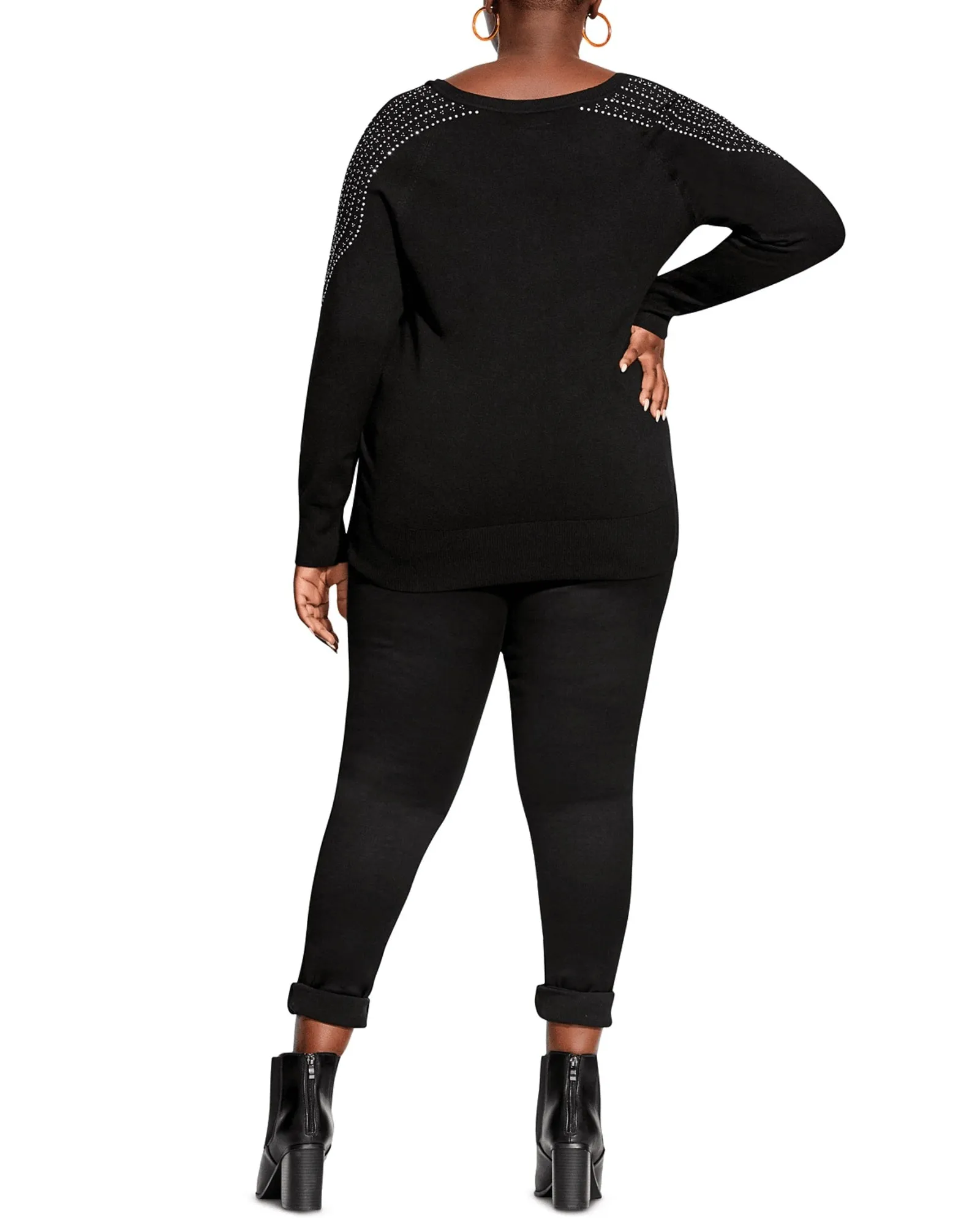 City Chic Women's Trendy Plus Dream Shoulder Sweater Black Size 24W | Black