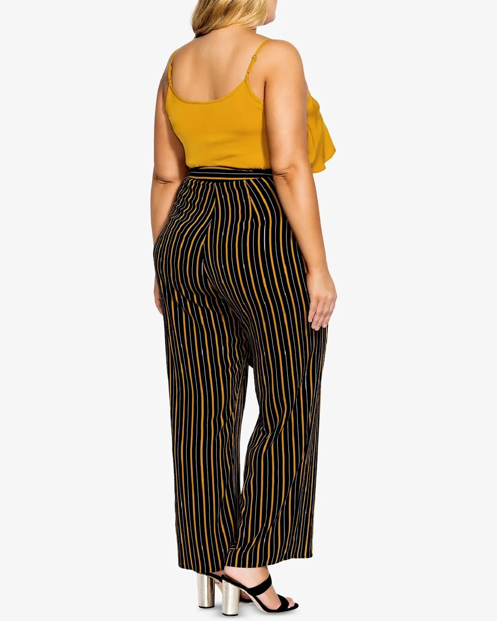 City Chic Women's Trendy   Striped Palazzo Pants Black  24W | Black