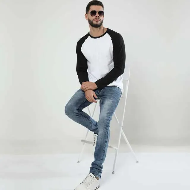 Classic Black & White Raglan T-Shirt – Style Meets Comfort