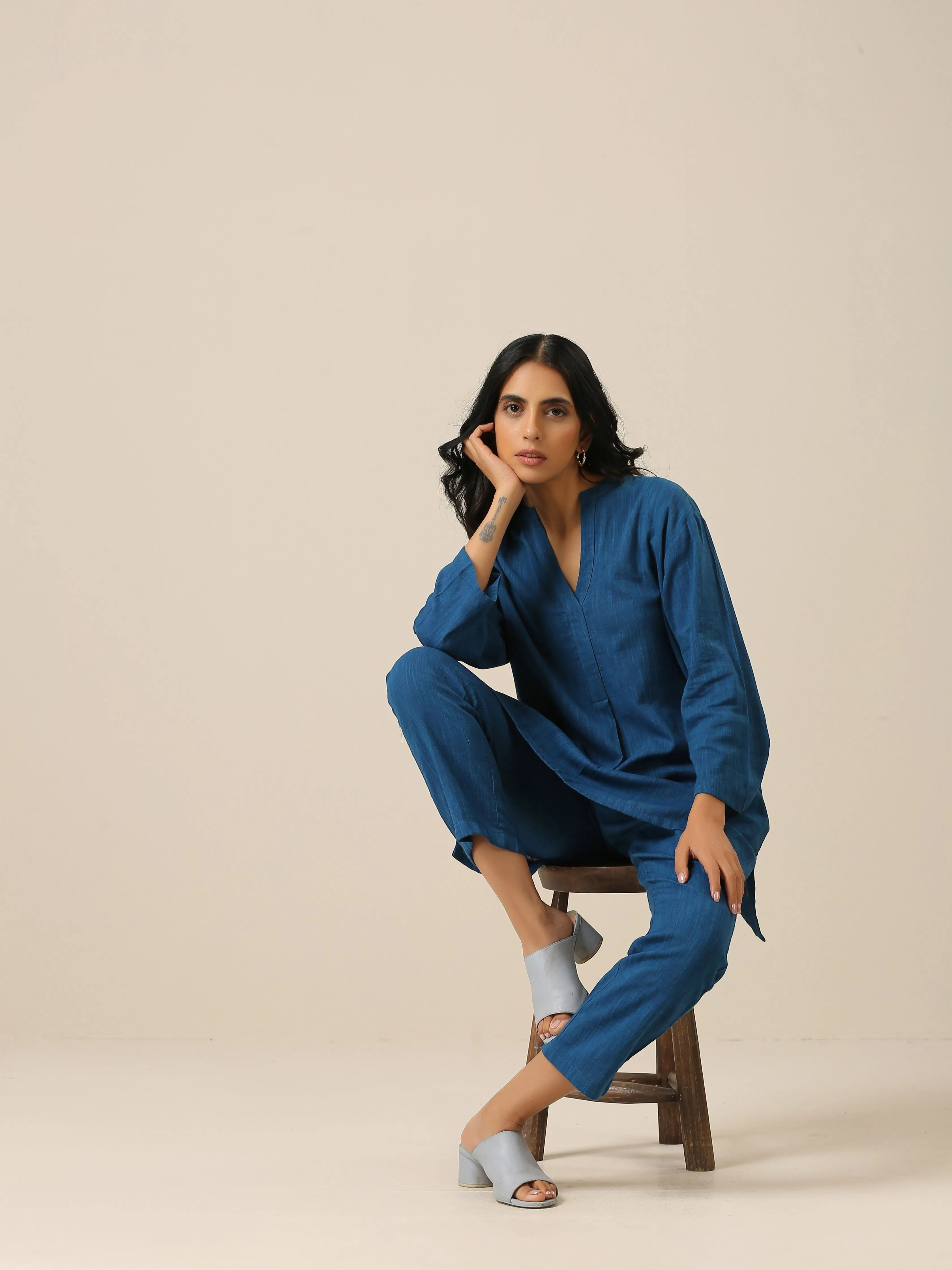 Classic Blue Slub Texture Relax Fit Co-Ord Set