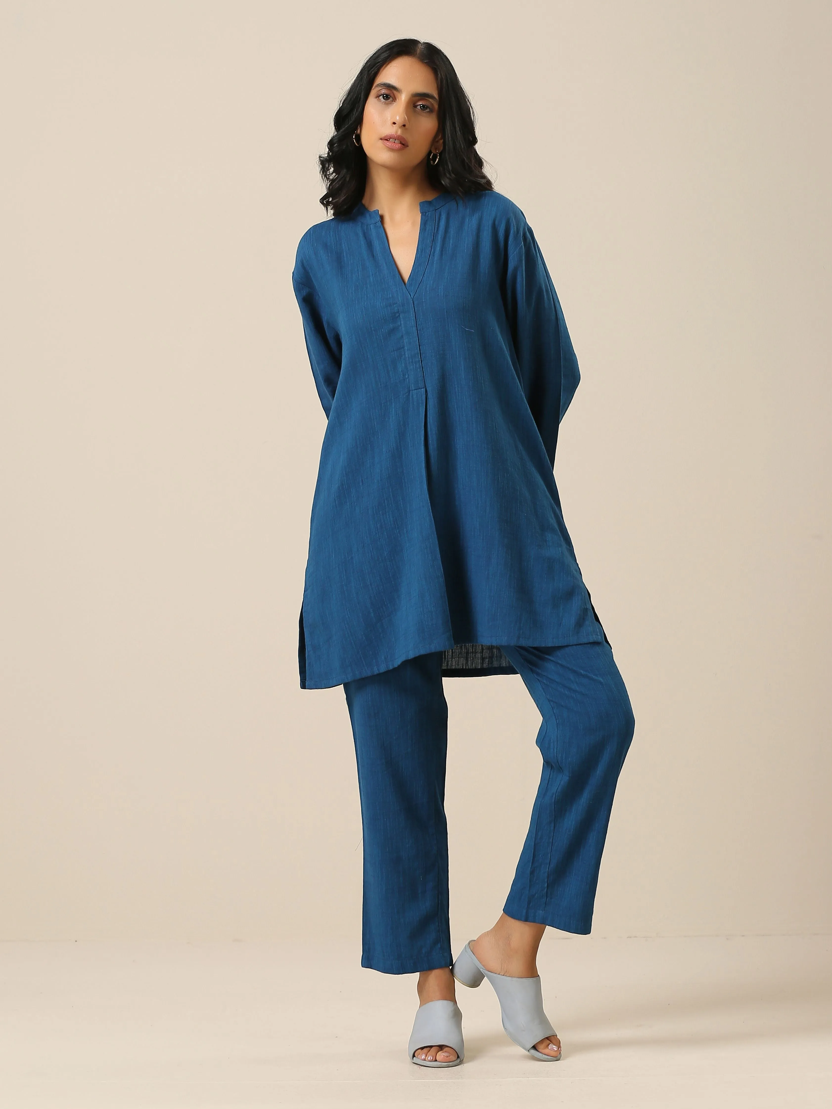 Classic Blue Slub Texture Relax Fit Co-Ord Set