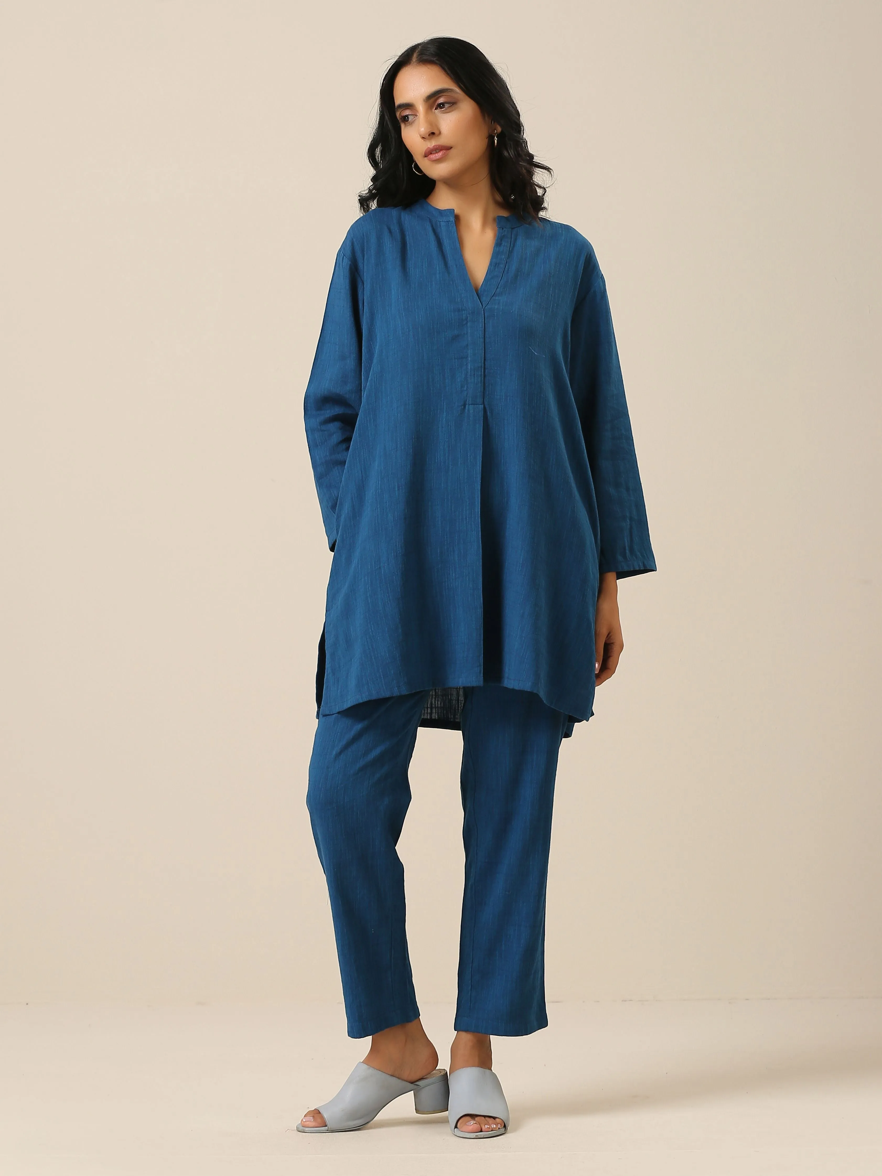 Classic Blue Slub Texture Relax Fit Co-Ord Set