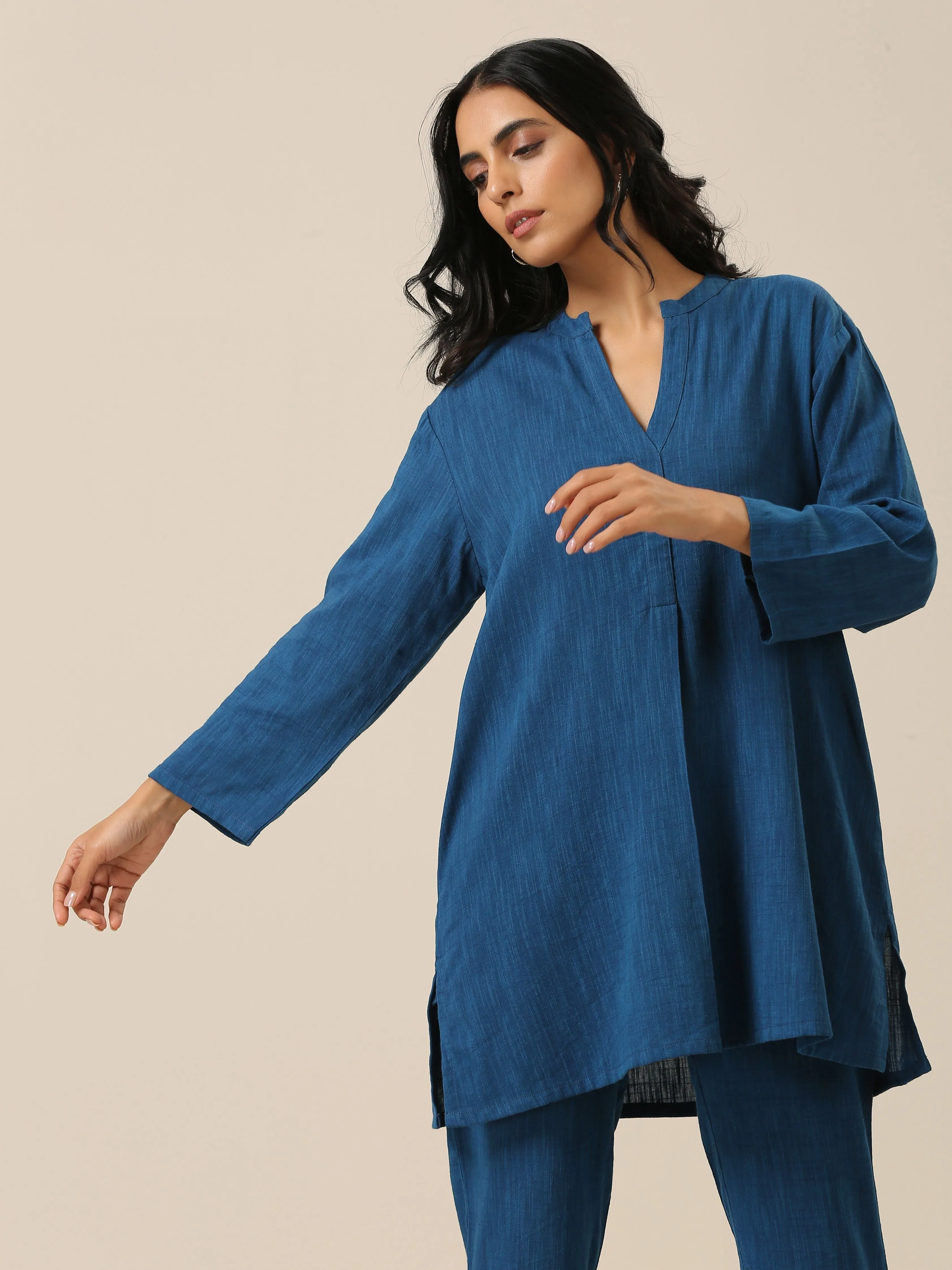 Classic Blue Slub Texture Relax Fit Co-Ord Set