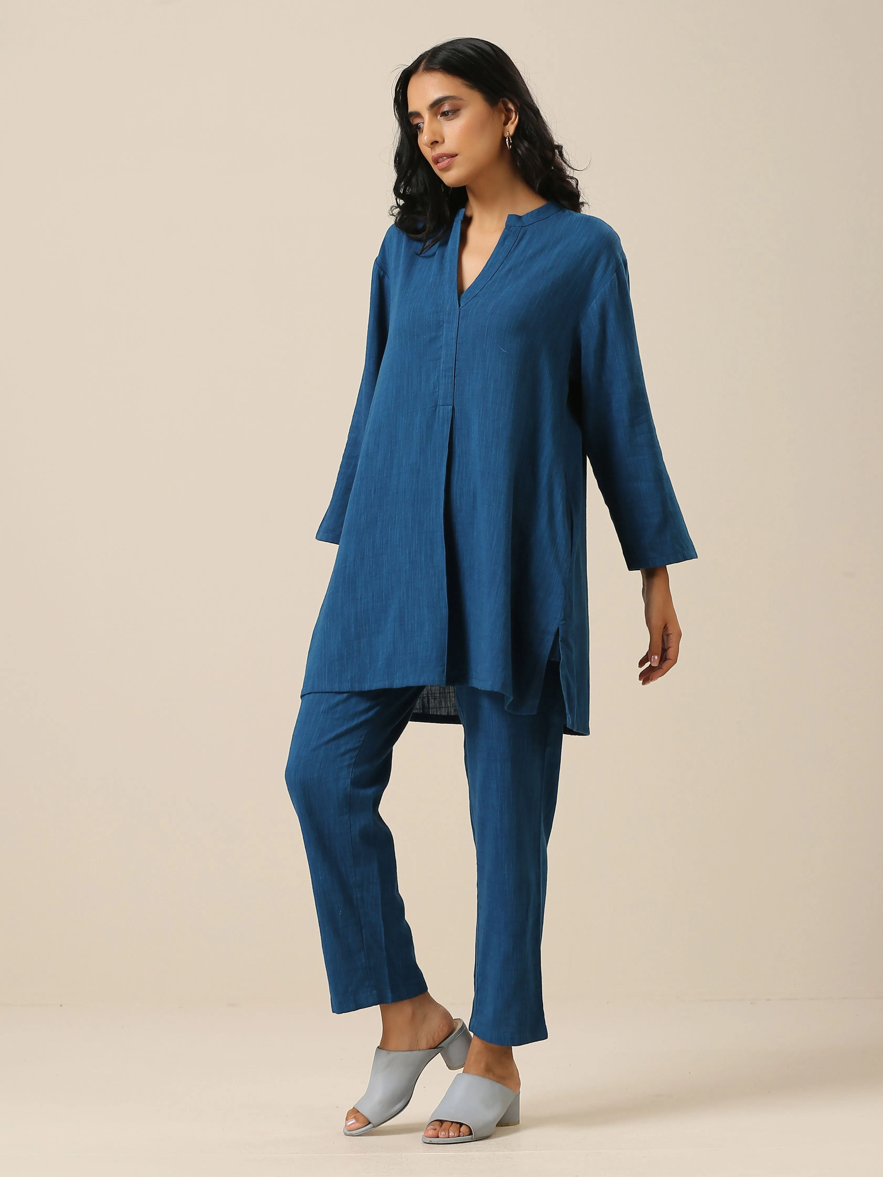 Classic Blue Slub Texture Relax Fit Co-Ord Set