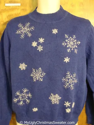 Classic Blue Ugly Christmas Sweater Pullover with Snowflakes