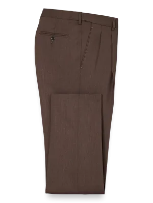 Classic Fit Essential Wool Pleated Suit Pants - Brown