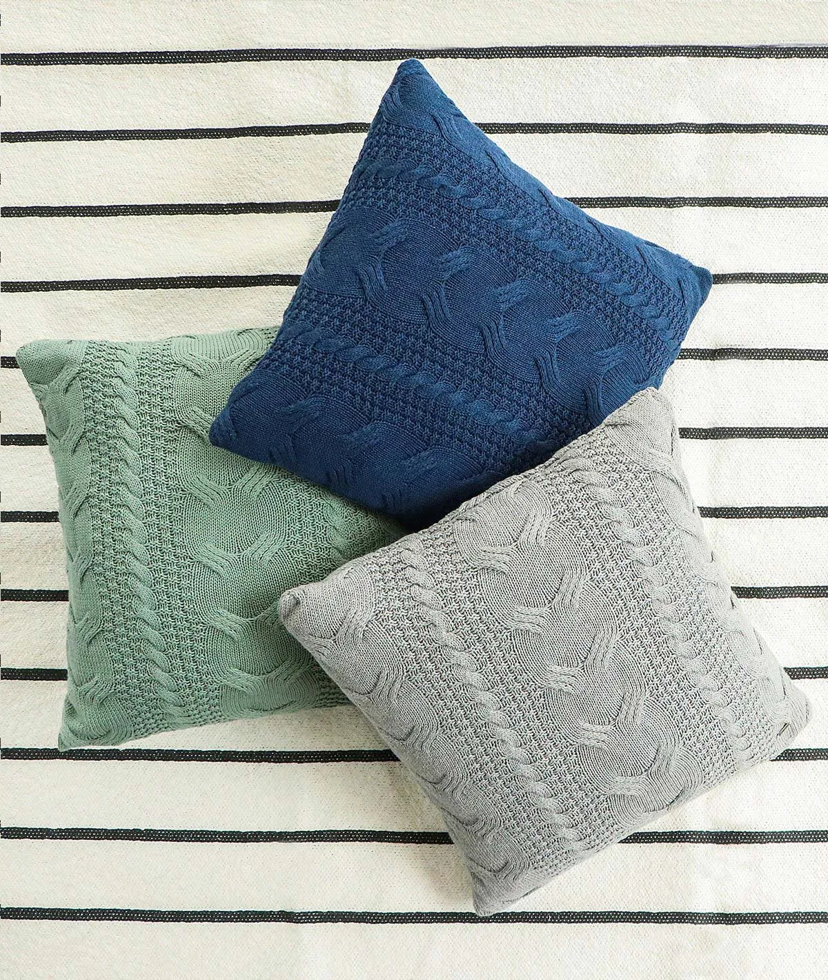 Classical- Grey Cotton Knitted Decorative Cushion Cover (18" x 18")