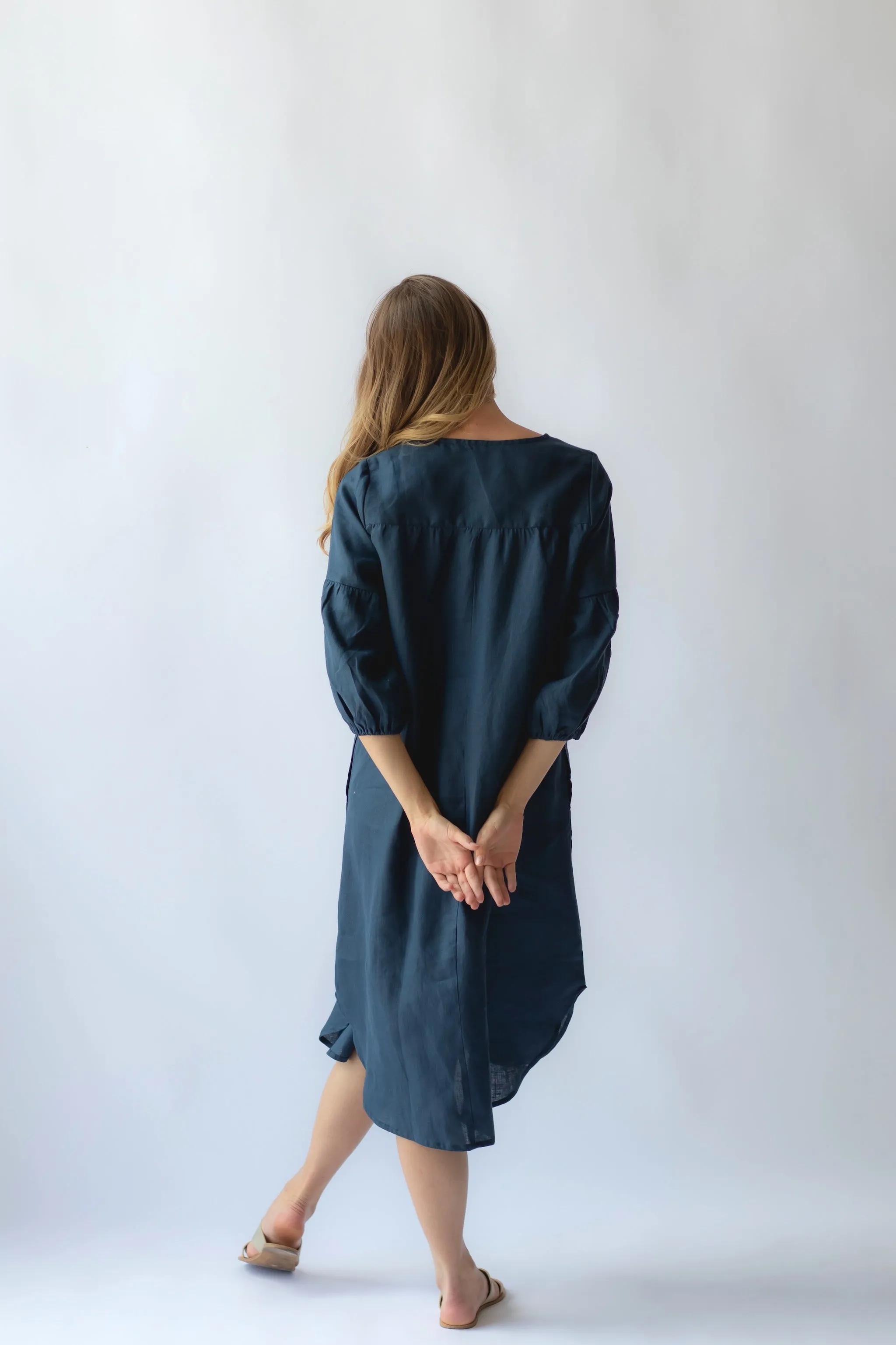 Claudette Linen Dress Navy