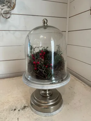 Cloche with Metal & Marble base - cloche has small chip nest not included