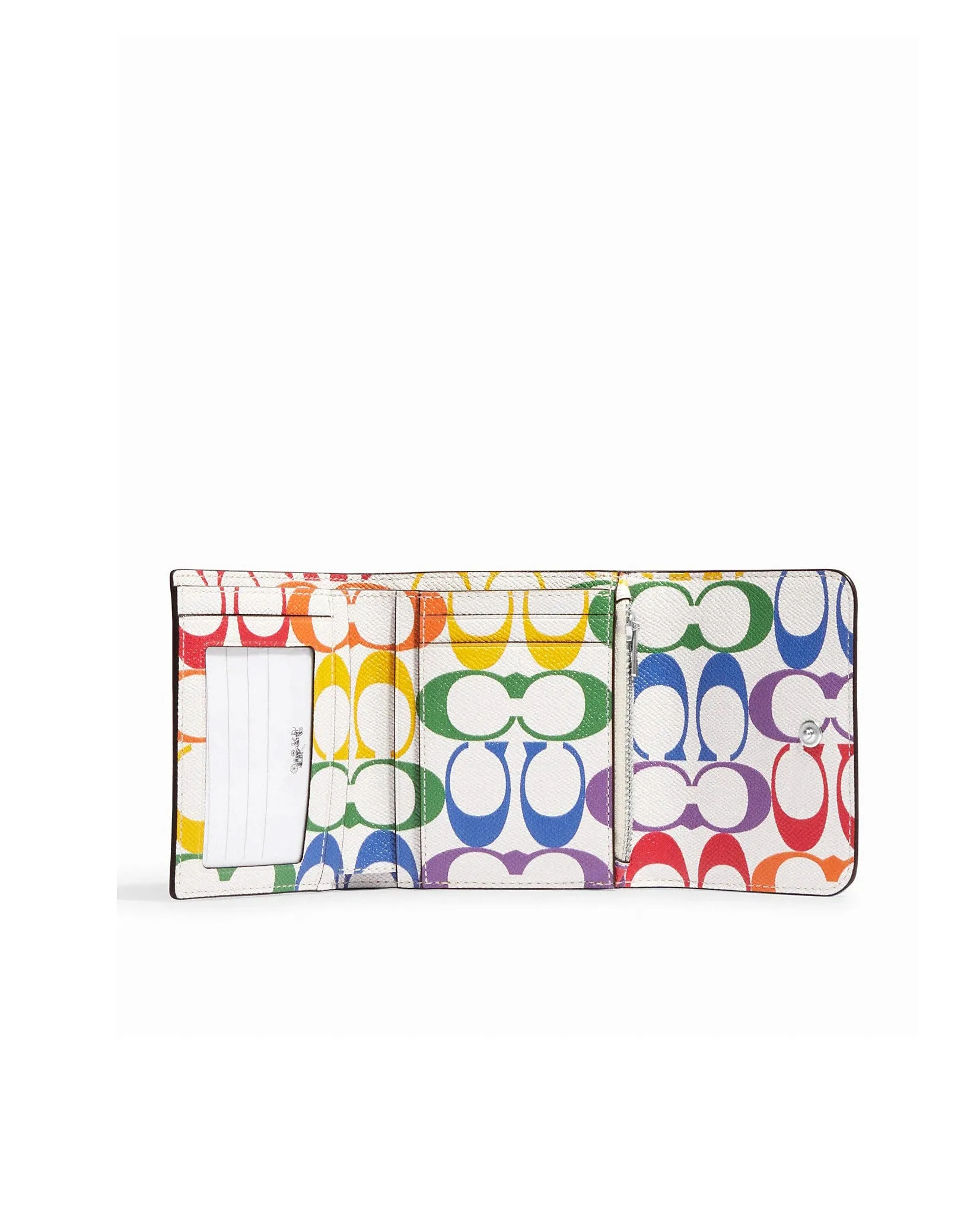 Coach Small Trifold Wallet With Rainbow Signature Interior