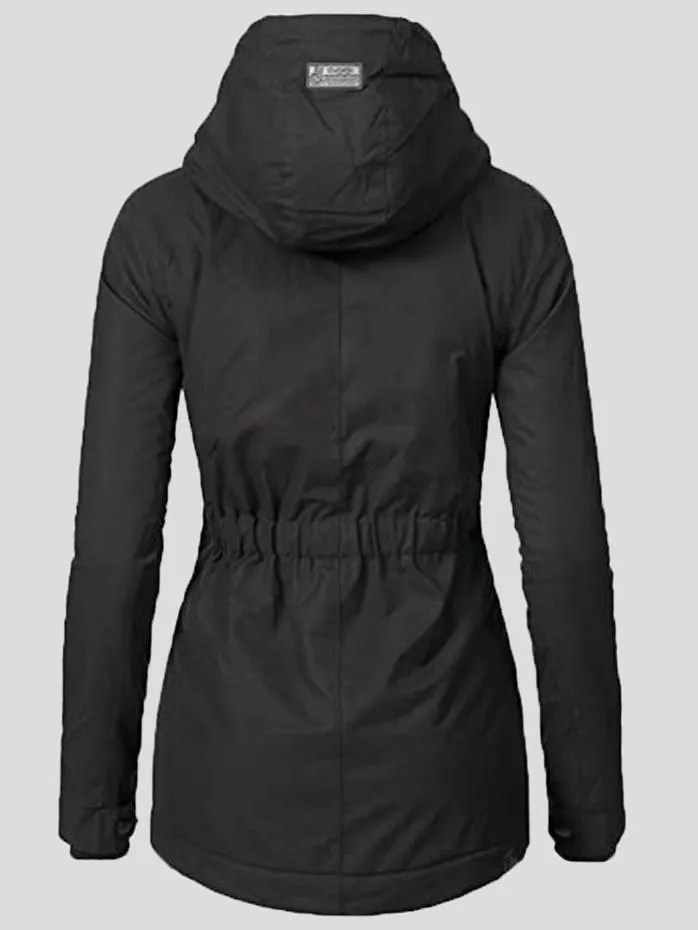 Coats Plush Padded Zipper Pocket Hooded Cotton Coat for Women