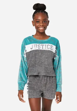 Color Block Fleece Shorts and Pants Pajama Set