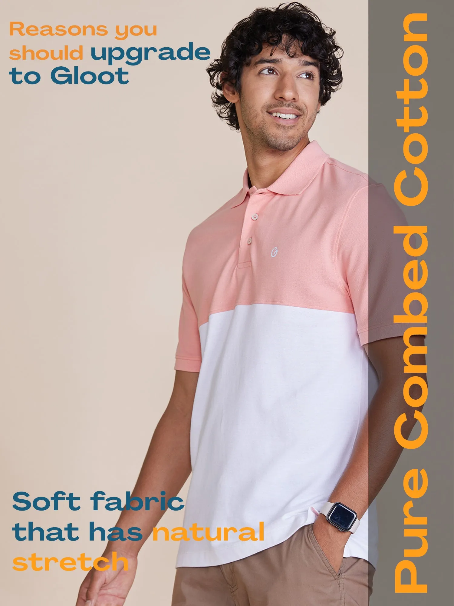 Color Block Polo T-Shirt Pink