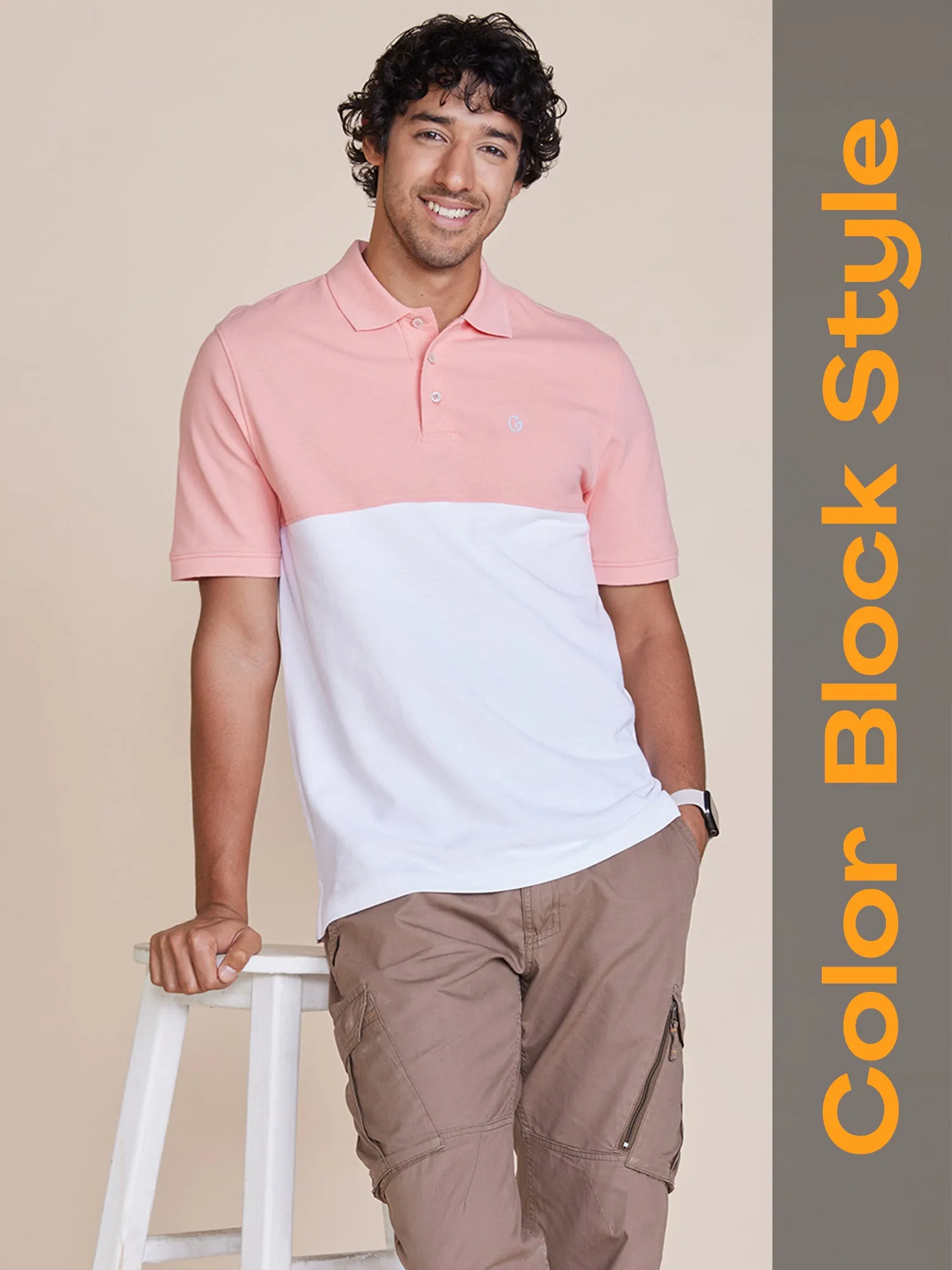 Color Block Polo T-Shirt Pink