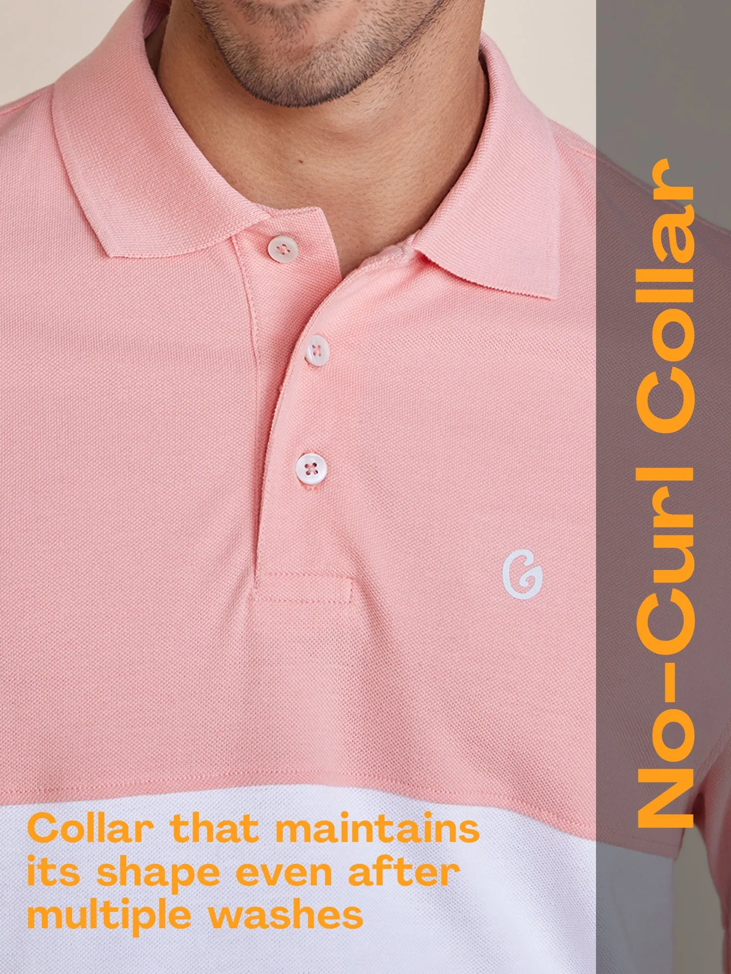 Color Block Polo T-Shirt Pink