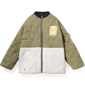 Color Block Stitched Quilted Baseball Collar Padded Coat